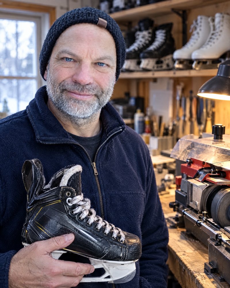 Alexander Böhmler in der Werkstatt von schlittschuh.de
